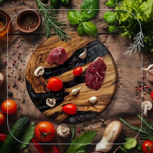 Handmade Olive Wood Round Cutting Board Resin Round Charcuterie Board, Epoxy Round Wood Cutting Board for Kitchen, Ocean Resin Cheese Board Wood Circle, Olive Wood Resin Pizza Cutting Board (Ocean) in Saudi Arabia