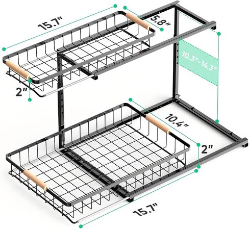 Upgraded 2 Pack Narrow Under Sink Organizer, Height Adjustable 2-Tier Pull-Out Cabinet Storage Rack, Slide-Out Metal Drawers for Kitchen, Bathroom, Pantry Organization in Saudi Arabia