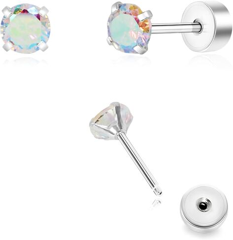 Toddler Earrings for Girls Push-in Titanium Hypoallergenic Threadless Flat Back Earrings for Women Sensitive Ears Cartilage Cute Small Pearl Star Flower Heart Pink Cubic Zirconia Studs (Daisy Flower) in Kuwait