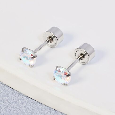 Toddler Earrings for Girls Push-in Titanium Hypoallergenic Threadless Flat Back Earrings for Women Sensitive Ears Cartilage Cute Small Pearl Star Flower Heart Pink Cubic Zirconia Studs (Daisy Flower) in Kuwait