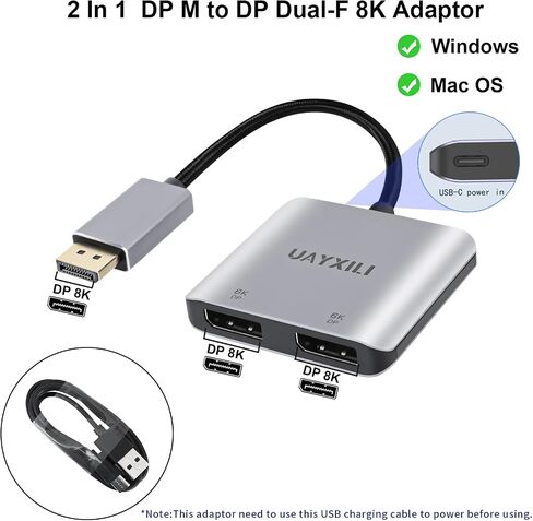 DisplayPort to Dual Display Port Adapter 8K@60Hz,DP Splitter 1 in 2 Out Extended Display MST DP to 2 DP Female for Dual Monitors Compatible with PC,Graphic Card,NVIDIA,AMD (DP to dual DP adapter 8K) in Saudi Arabia
