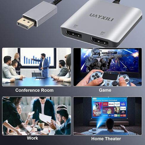 DisplayPort to Dual Display Port Adapter 8K@60Hz,DP Splitter 1 in 2 Out Extended Display MST DP to 2 DP Female for Dual Monitors Compatible with PC,Graphic Card,NVIDIA,AMD (DP to dual DP adapter 8K) in Saudi Arabia