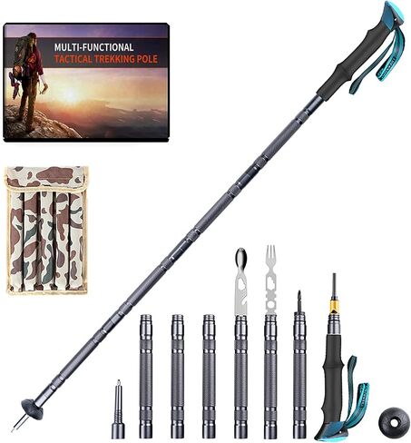 7-Section Telescopic Trekking Pole Set - Lightweight Aluminum Alloy, Adjustable Height, Spoon, Screwdriver, Whistle - Ideal for Hiking, Mountain Walking - Includes Canvas Carry Bag in Saudi Arabia