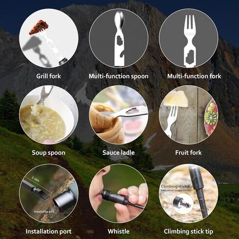7-Section Telescopic Trekking Pole Set - Lightweight Aluminum Alloy, Adjustable Height, Spoon, Screwdriver, Whistle - Ideal for Hiking, Mountain Walking - Includes Canvas Carry Bag in Saudi Arabia