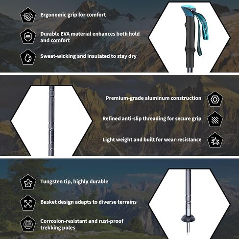 7-Section Telescopic Trekking Pole Set - Lightweight Aluminum Alloy, Adjustable Height, Spoon, Screwdriver, Whistle - Ideal for Hiking, Mountain Walking - Includes Canvas Carry Bag in Saudi Arabia