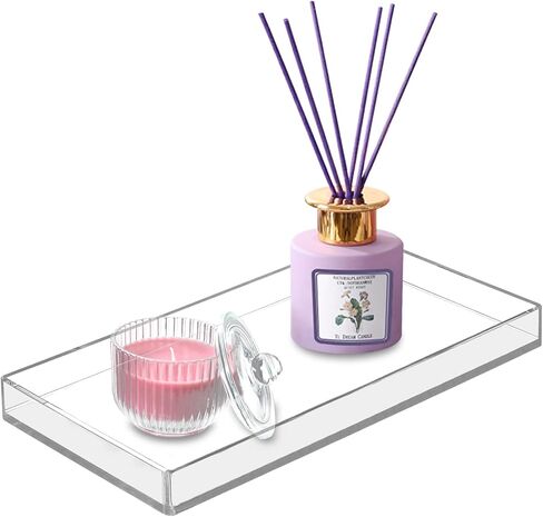 Bigfety Acrylic Bathroom Tray for Counter, Handmade Clear Trays Sturdy Organizer for Cup, Sponge, Soap, Plant (Medium, Clear) in Saudi Arabia