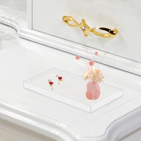 Bigfety Acrylic Bathroom Tray for Counter, Handmade Clear Trays Sturdy Organizer for Cup, Sponge, Soap, Plant (Medium, Clear) in Saudi Arabia