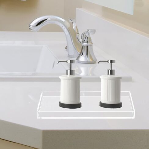 Bigfety Acrylic Bathroom Tray for Counter, Handmade Clear Trays Sturdy Organizer for Cup, Sponge, Soap, Plant (Medium, Clear) in Saudi Arabia