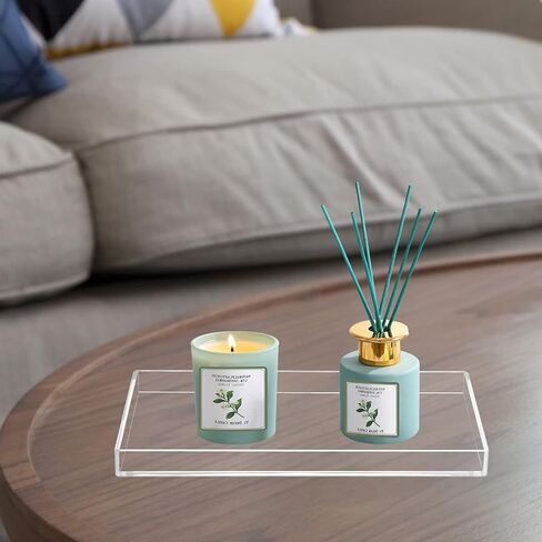 Bigfety Acrylic Bathroom Tray for Counter, Handmade Clear Trays Sturdy Organizer for Cup, Sponge, Soap, Plant (Medium, Clear) in Saudi Arabia