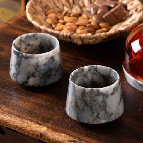 Engraved Marble Whiskey Cup, Unique Handmade Whiskey Glass, Marble Stone Whiskey Glasses for Scotch, Bourbon, Liquor and Cocktails, Suitable for Small Gathering & Home Decor (Tiger Skin) in Saudi Arabia