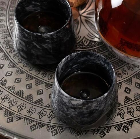 Engraved Marble Whiskey Cup, Unique Handmade Whiskey Glass, Marble Stone Whiskey Glasses for Scotch, Bourbon, Liquor and Cocktails, Suitable for Small Gathering & Home Decor (Tiger Skin) in Saudi Arabia