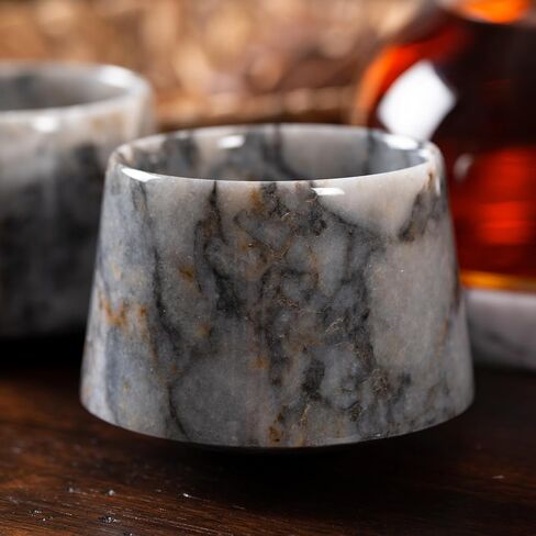 Engraved Marble Whiskey Cup, Unique Handmade Whiskey Glass, Marble Stone Whiskey Glasses for Scotch, Bourbon, Liquor and Cocktails, Suitable for Small Gathering & Home Decor (Tiger Skin) in Saudi Arabia