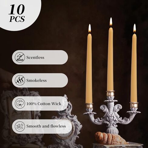 KONNI 0.87×10 Inch Black Taper Candles, Unscented and Smokeless Tall Candlesticks, 10 Pack Halloween Taper Candles with Cotton Wicks, Long Burning, Ideal for Weddings, Dinner Parties, and Home Décor in Kuwait