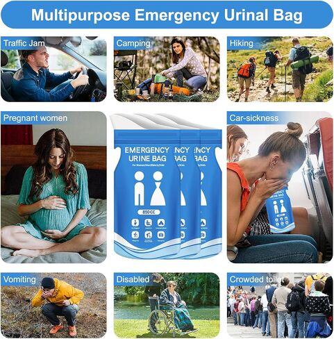 Cysifhsi Disposable Emergency Urine Bag for Men/Women, 12pcs 850cc Urinal Bags, Urinary Drainage Pee Barf Puke Bag for Travel, Portable Potty Adults Toilet for Camping Car Long Trips, Pregnant, Kids in Saudi Arabia