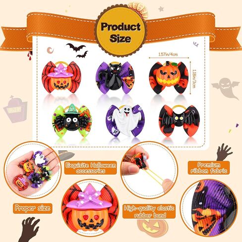 Frienda 64 Pieces Halloween Dog Hair Bows Halloween Dog Topknot Bows with Rubber Bands Pumpkin Ghost Bat Pet Hair Bows Puppy Grooming Bows Halloween Dog Hair Accessories for Pets Dogs Cats, 32 Pairs in Saudi Arabia