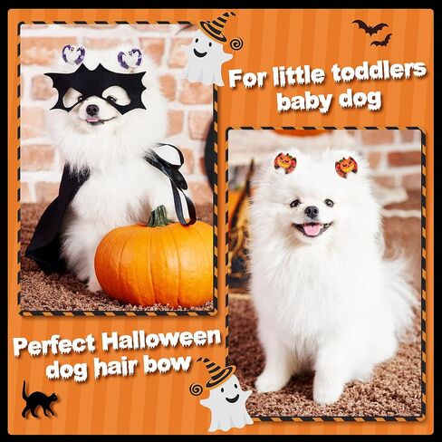 Frienda 64 Pieces Halloween Dog Hair Bows Halloween Dog Topknot Bows with Rubber Bands Pumpkin Ghost Bat Pet Hair Bows Puppy Grooming Bows Halloween Dog Hair Accessories for Pets Dogs Cats, 32 Pairs in Saudi Arabia
