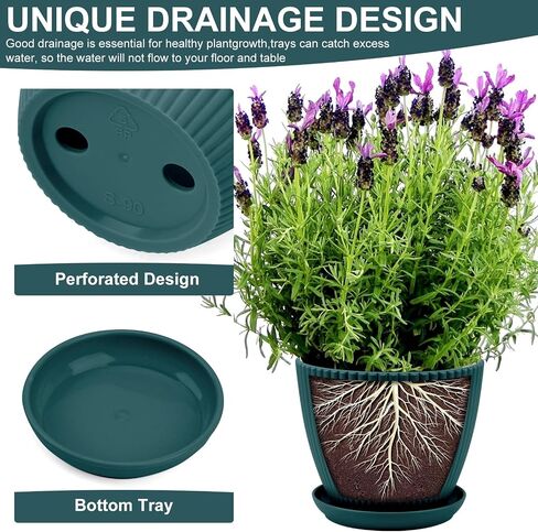 Plant Pots with Drainage Holes and Trays Pack of 6 Pots 7.5/6.5/5.5/4.9/4.2/3.5 Inches Pots for Plants, Flower Planters Pots for Indoor Outdoor Plants, Green in Saudi Arabia