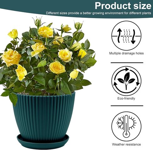 Plant Pots with Drainage Holes and Trays Pack of 6 Pots 7.5/6.5/5.5/4.9/4.2/3.5 Inches Pots for Plants, Flower Planters Pots for Indoor Outdoor Plants, Green in Saudi Arabia