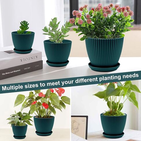 Plant Pots with Drainage Holes and Trays Pack of 6 Pots 7.5/6.5/5.5/4.9/4.2/3.5 Inches Pots for Plants, Flower Planters Pots for Indoor Outdoor Plants, Green in Saudi Arabia