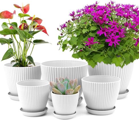 Plant Pots with Drainage Holes and Trays Pack of 6 Pots 7.5/6.5/5.5/4.9/4.2/3.5 Inches Pots for Plants, Flower Planters Pots for Indoor Outdoor Plants, Green in Saudi Arabia
