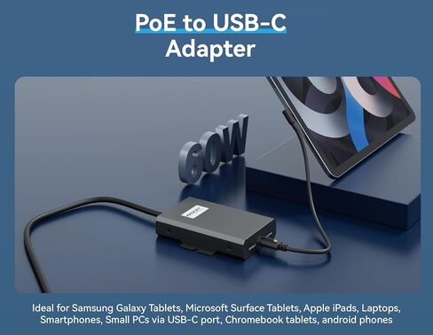 محول PROCET PoE إلى USB C بقدرة 60 وات جيجابت IEEE802.3bt PoE USB C ومحول نقل الشبكة للكمبيوتر اللوحي وأجهزة iPad وأجهزة الكمبيوتر المحمولة واللافتات الرقمية والأكشاك وأجهزة USB C in Saudi Arabia