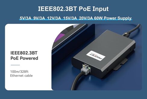 محول PROCET PoE إلى USB C بقدرة 60 وات جيجابت IEEE802.3bt PoE USB C ومحول نقل الشبكة للكمبيوتر اللوحي وأجهزة iPad وأجهزة الكمبيوتر المحمولة واللافتات الرقمية والأكشاك وأجهزة USB C in Saudi Arabia