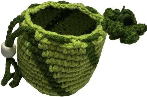 Dark Green Watermelon Crochet Purse Handmade Pouch Drawstring Bags Mini Handbag Coin Purse Wallet Earbuds Case Key fob lipstick storage Gift for women men girls boys kids (Dark Green Watermelon) in Saudi Arabia