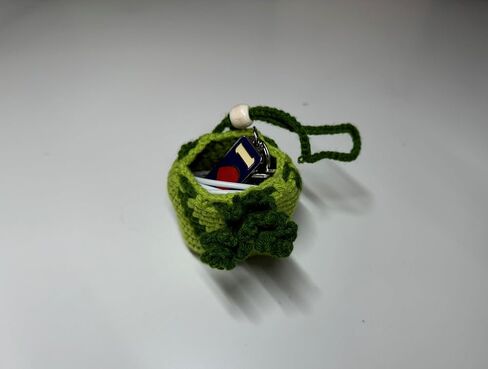 Dark Green Watermelon Crochet Purse Handmade Pouch Drawstring Bags Mini Handbag Coin Purse Wallet Earbuds Case Key fob lipstick storage Gift for women men girls boys kids (Dark Green Watermelon) in Saudi Arabia