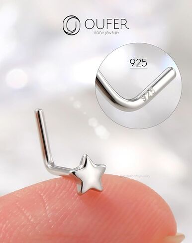 OUFER 925 Sterling Silver Nose Studs, Heart Nose Rings, L Shaped 20G Nose Rings Studs, Cute Nostril Nose Piercing Jewelry for Women Men in Saudi Arabia