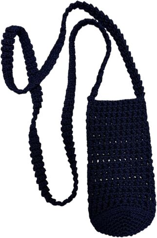 حامل زجاجات المياه SiriusOrion Macrame - بوليستر صديق للبيئة - حقيبة بدون استخدام اليدين للمشي لمسافات طويلة وركوب الدراجات وملحقات اللياقة البدنية تتضمن 1 حامل زجاجة Macrame باللون الأزرق الداكن فقط in Saudi Arabia