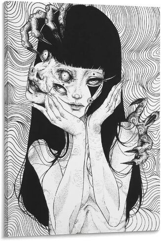 ملصق Junji Ito Gothic Horror باللونين الأبيض والأسود على القماش ملصق فني وصورة فنية جدارية مطبوعة على ملصقات ديكور غرفة النوم العائلية الحديثة 12 × 18 بوصة (30 × 45 سم) in Saudi Arabia