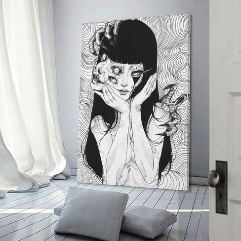 ملصق Junji Ito Gothic Horror باللونين الأبيض والأسود على القماش ملصق فني وصورة فنية جدارية مطبوعة على ملصقات ديكور غرفة النوم العائلية الحديثة 12 × 18 بوصة (30 × 45 سم) in Saudi Arabia