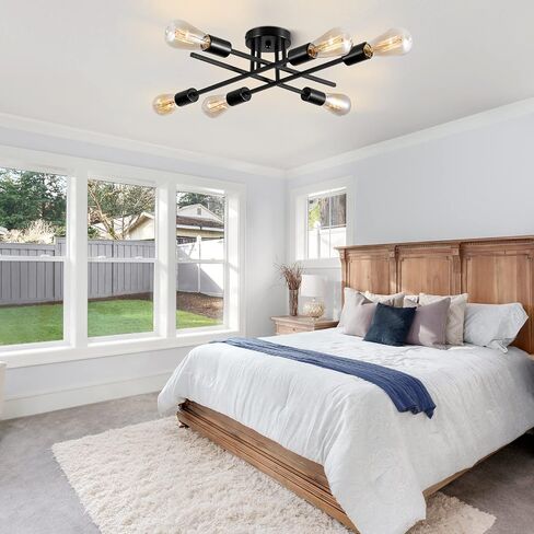 Sputnik Chandeliers, Modern Semi Flush Mount Ceiling Light with E26 Base, Mid Century Industrial Kitchen Farmhouse Light Fixtures for Bedroom Living Room (Black, Ceiling 4 Lights) in Saudi Arabia