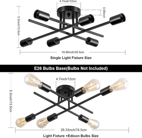 Sputnik Chandeliers, Modern Semi Flush Mount Ceiling Light with E26 Base, Mid Century Industrial Kitchen Farmhouse Light Fixtures for Bedroom Living Room (Black, Ceiling 4 Lights) in Saudi Arabia