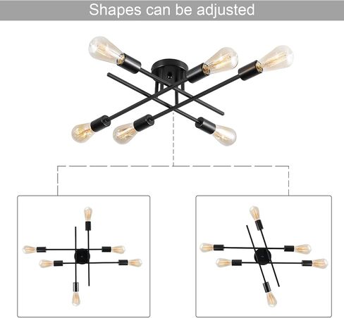 Sputnik Chandeliers, Modern Semi Flush Mount Ceiling Light with E26 Base, Mid Century Industrial Kitchen Farmhouse Light Fixtures for Bedroom Living Room (Black, Ceiling 4 Lights) in Saudi Arabia