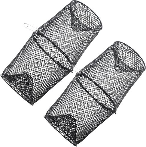 2 Pack - Crawfish Trap Crawdads Crayfish Trap Torpedo Heavy Duty Bait Trap Steel Mesh Wire Black with Clip Two-Piece Durable (2 Pack) in Kuwait