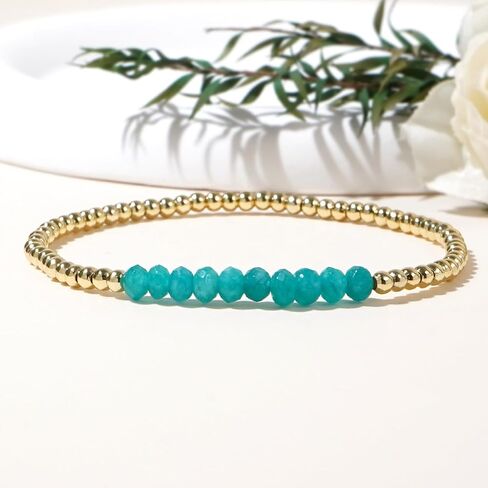 Gold Beaded Gemstone Bracelets for Women, Boho Handmade Natural Stones Stretch Stackable Bracelet Prom Jewelry Gift. in Kuwait
