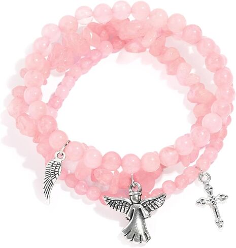 Rose Quartz Bracelets for Women 3Pcs Pink Quartz Bracelet Natural Stone Beaded Bracelets Handmade Stretch Gemstone Bracelet Healing Crystal Bracelet Healing Jewelry Gifts for Women Girls in Kuwait