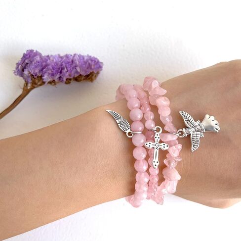 Rose Quartz Bracelets for Women 3Pcs Pink Quartz Bracelet Natural Stone Beaded Bracelets Handmade Stretch Gemstone Bracelet Healing Crystal Bracelet Healing Jewelry Gifts for Women Girls in Kuwait