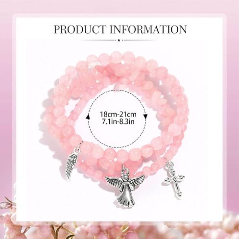 Rose Quartz Bracelets for Women 3Pcs Pink Quartz Bracelet Natural Stone Beaded Bracelets Handmade Stretch Gemstone Bracelet Healing Crystal Bracelet Healing Jewelry Gifts for Women Girls in Kuwait