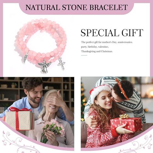 Rose Quartz Bracelets for Women 3Pcs Pink Quartz Bracelet Natural Stone Beaded Bracelets Handmade Stretch Gemstone Bracelet Healing Crystal Bracelet Healing Jewelry Gifts for Women Girls in Kuwait