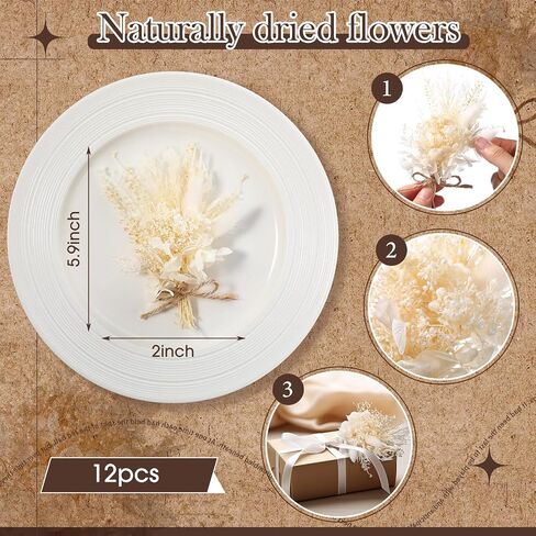 Yinkin 12 Pcs Mini Dried Flower Bouquet for Boho Floral Wedding 6'' Small Dry Pampas Grass Handmade Tiny Dried Flower for Crafts DIY Boutonniere Table Centerpieces Bridesmaid Gift Box(Pink,Floral) in Saudi Arabia