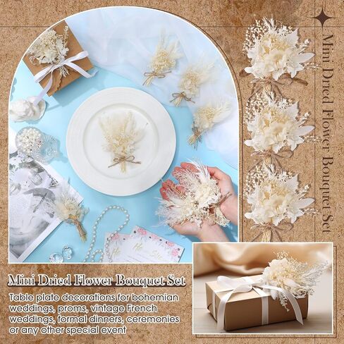 Yinkin 12 Pcs Mini Dried Flower Bouquet for Boho Floral Wedding 6'' Small Dry Pampas Grass Handmade Tiny Dried Flower for Crafts DIY Boutonniere Table Centerpieces Bridesmaid Gift Box(Pink,Floral) in Saudi Arabia