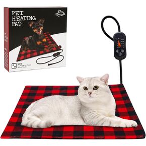 Pet Heating Pad, Adjustable Temperature Heated Dog Bed with Timer, Outdoor Waterproof Pad with Anti-Chew Cord, Overheat Protection Warming Mat for Small Medium and Large Dogs (L:23.6"x35.4")