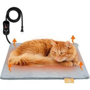 azuza Pet Heating Pad for Dogs and Cats, 6 Adjustable Temperature with Timer, Waterproof and Chew-Resistant Cord, Comfortable Fabric Dog Heating Mat, Auto Power-Off(18"x18")
