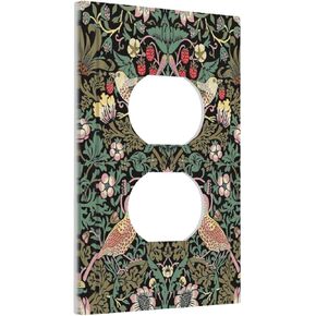 Morris Vintage Floral Strawberry Birds Botanical 2 Gang Single Toggle Rocker Combination Light Switch Cover Olive Decorative Wall Plate Cover Electrical Faceplate for Bathroom Bedroom Home Decorate