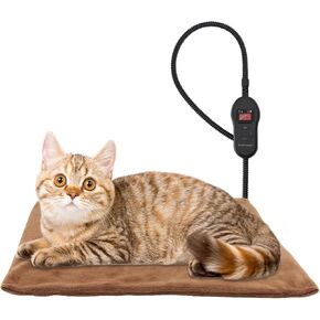 Upgraded Pet Heating Pad, 5 Adjustable Temperature & Timer, Chew-Resistant Electric Heated Dog Cat Bed, Auto Power-Off, Waterproof (S:16'' x 13'')