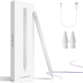 Stylus Pen for ipad 10th 9th Generation, 2X Fast Charge ipad Pen Compatible with 2018-2024 ipad 7-10th, ipad Pro 11"/12.9", ipad Air 3-5th, ipad Mini 5/6, 2pc Replacement Touchment Head (White)