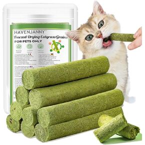 HavenJanny 50g Cat Grass Teething Stick, Freezed Drying Cat Grass Sticks Snacks for Cats, Edible Cat Treats for Teeth Cleaning and Hairball Removal