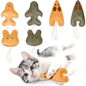 Nobleza Kitten Toys for Indoor Cats, 4 Pack Catnip Cat Teething Chew Toys with Crinkle Paper, Soft Plush Interactive Toy Funny Cute Birthday Gift for Kitty Kicking & Playing, Brown/Blue/Pink/Yellow
